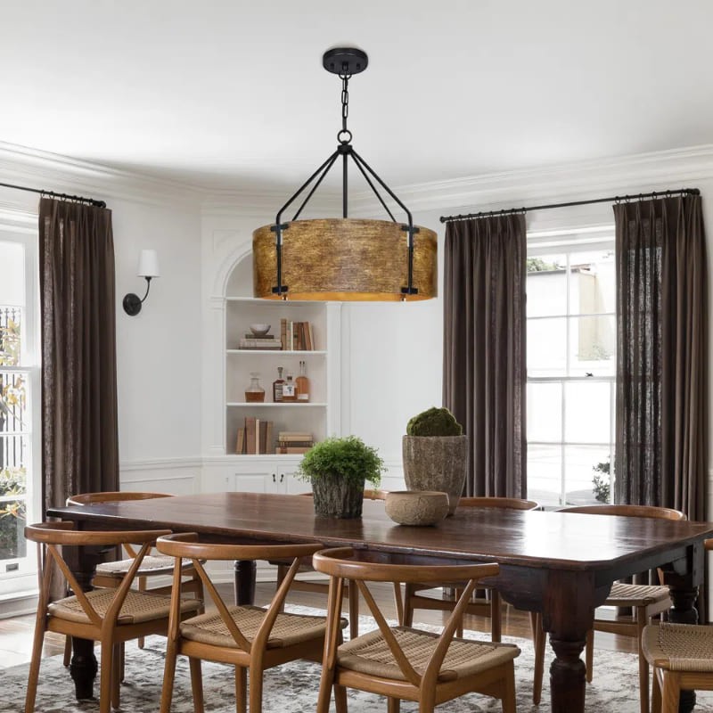 Vintage Brass Drum Pendant Lamp – Aged Metal & Warm Glow K922