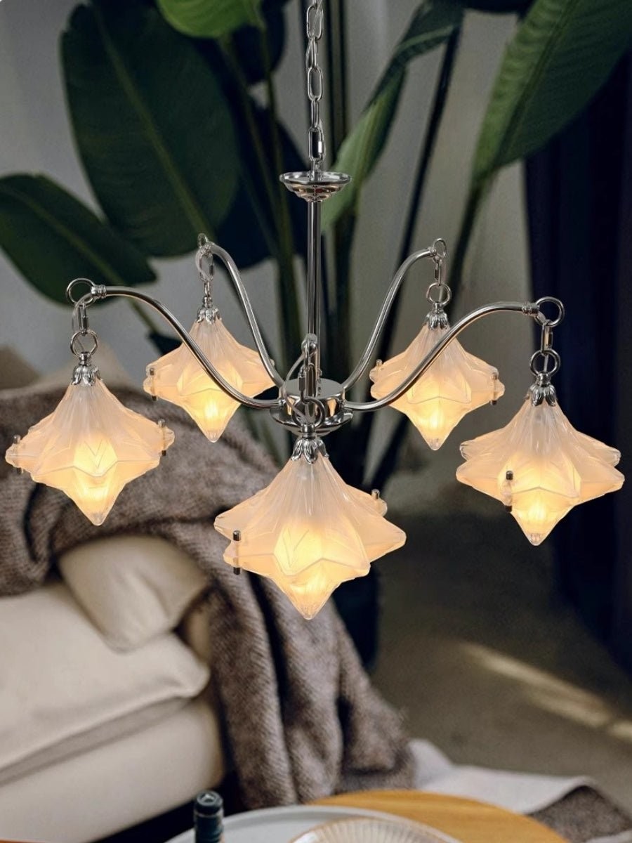 Art Deco Astris Star Chandelier - Frosted Glass Deco Fixture for Dining Room K1564