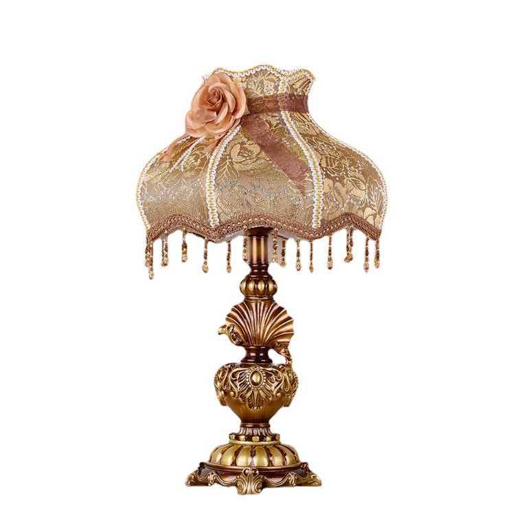 Pastoral Flower Lampshade Carved Table Lamp K715