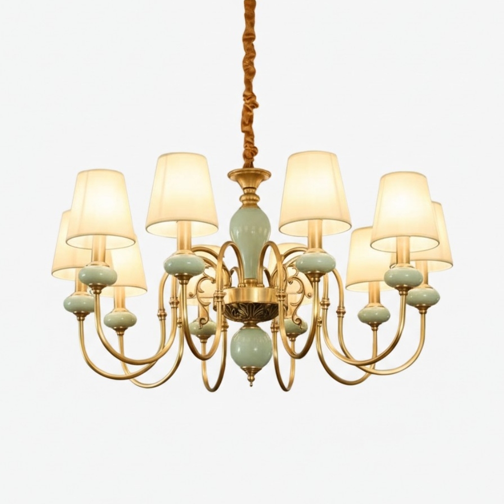 Altoris Series Branch Chandelier with Fabric Shades - Brass Ceramic Chandelier for Living Room K2308