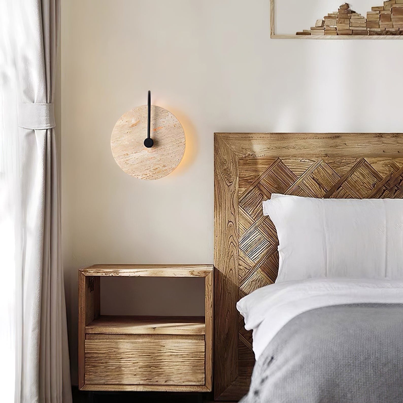 Simple Clock-Shaped Travertine Wall Lamp K652