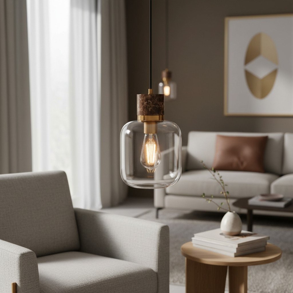 Korlisse Natural Stone and Glass Pendant Light - Stylish Lamp for Lounge or Living Room K1897