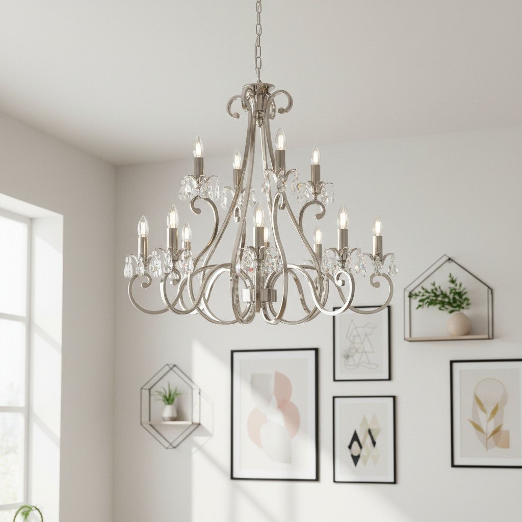 Talonis Crystal Chandelier - Traditional Candle-Style Brass and Nickel for Living Room and Dining Room K1930