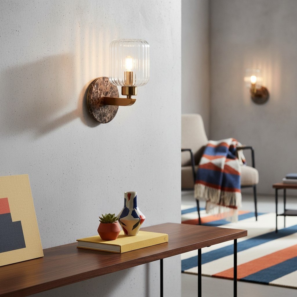 Korlisse Modern Marble Wall Light - Vintage Brass & Clear Glass Accent for Living Room and Hallway K1918