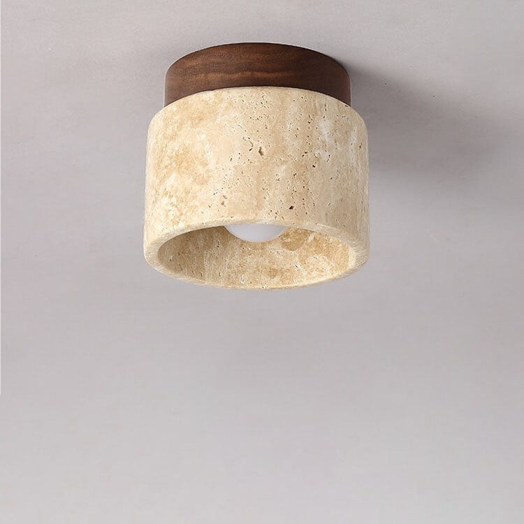 Japanese Minimalist Round Yellow Travertine Shade 1-Light Semi-Flush Mount Ceiling Light K844