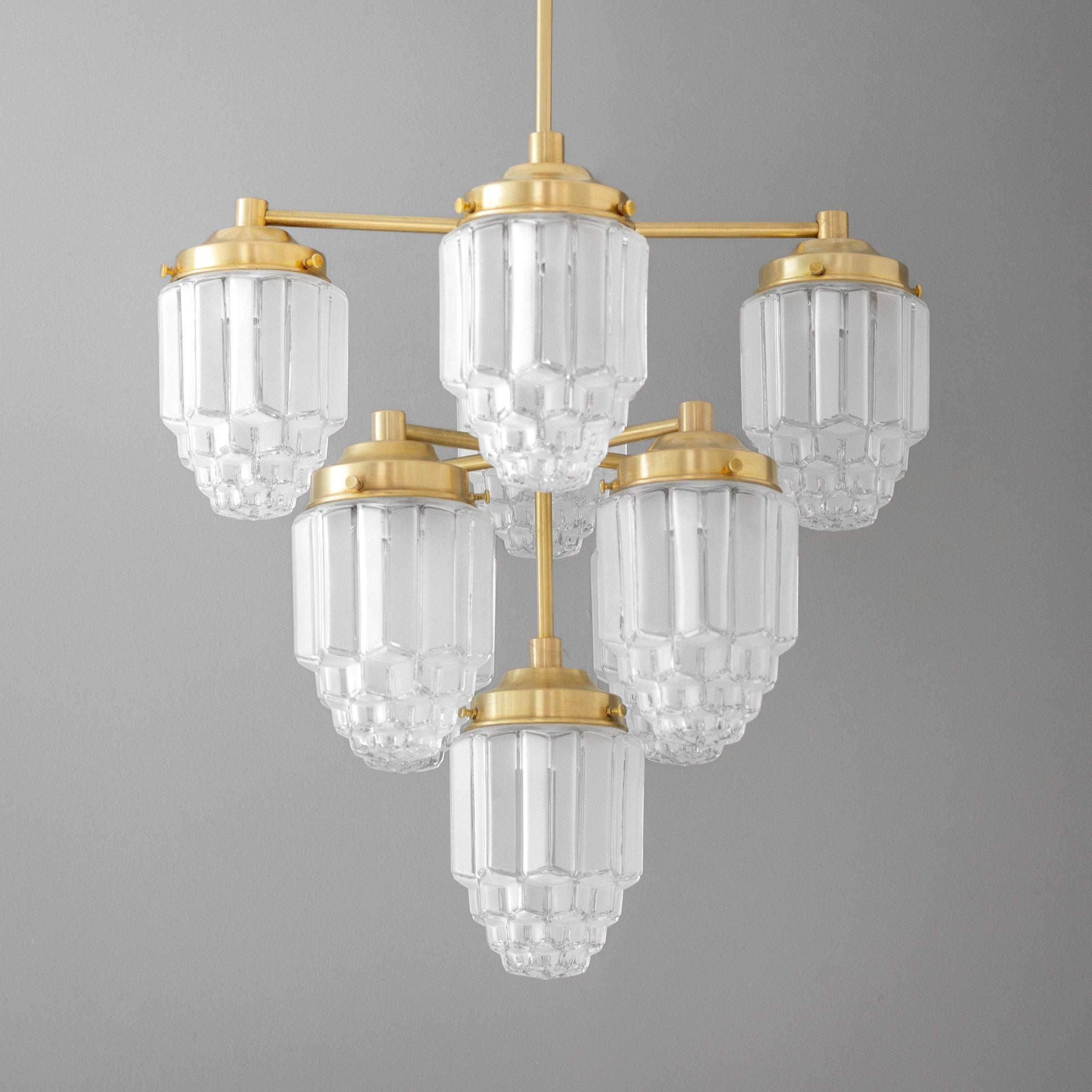 Tierlux Glass Textured Brass Chandelier – Timeless Lighting with Style K1500