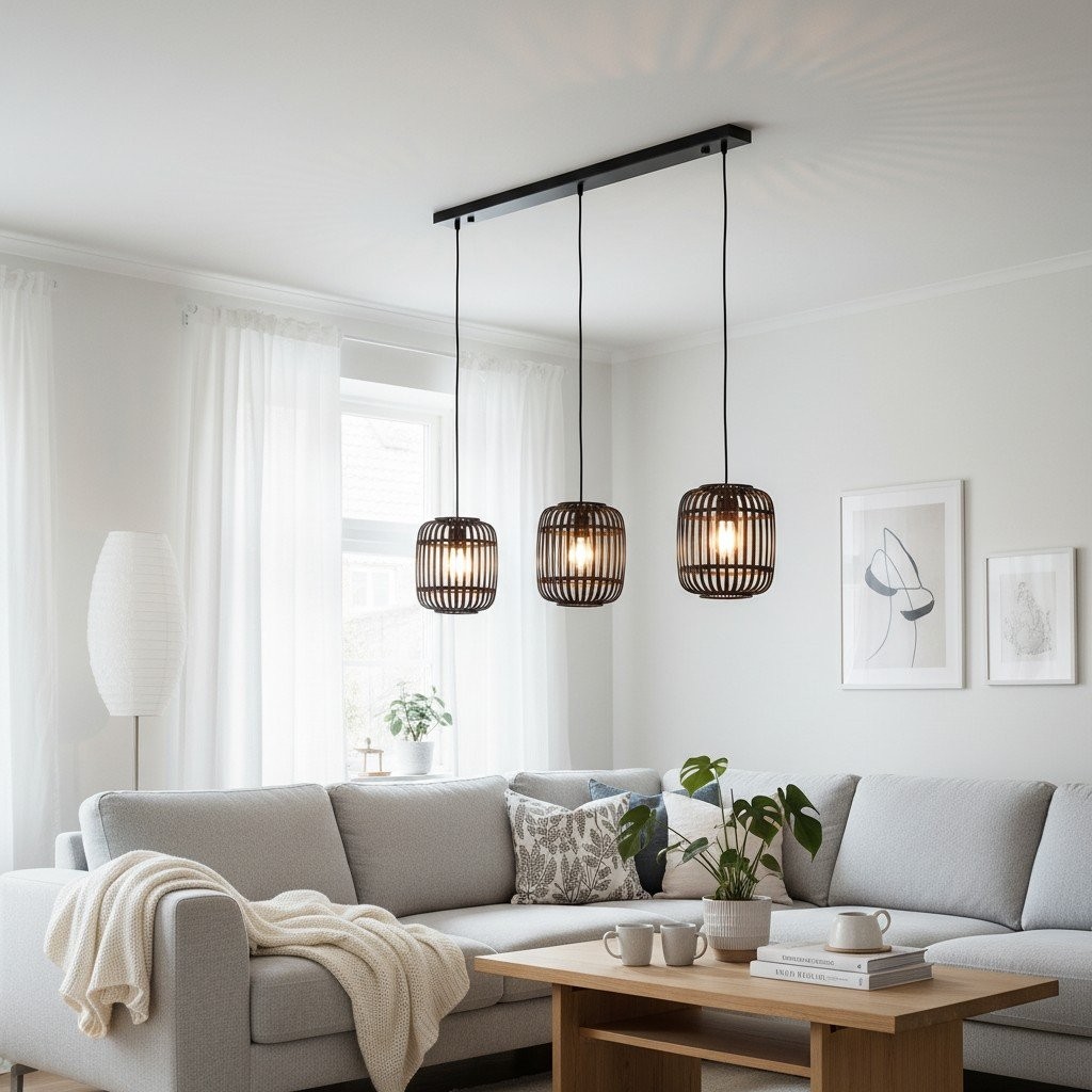 Yumeko Adjustable Bamboo Pendant Lamp - Natural Cage Pendant Light K1970