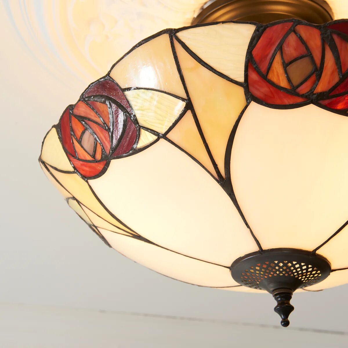 TF Ingram Handcrafted Stained Glass Ceiling Lamp - Vintage Art Deco Tiffany Light for Dining Room K1992