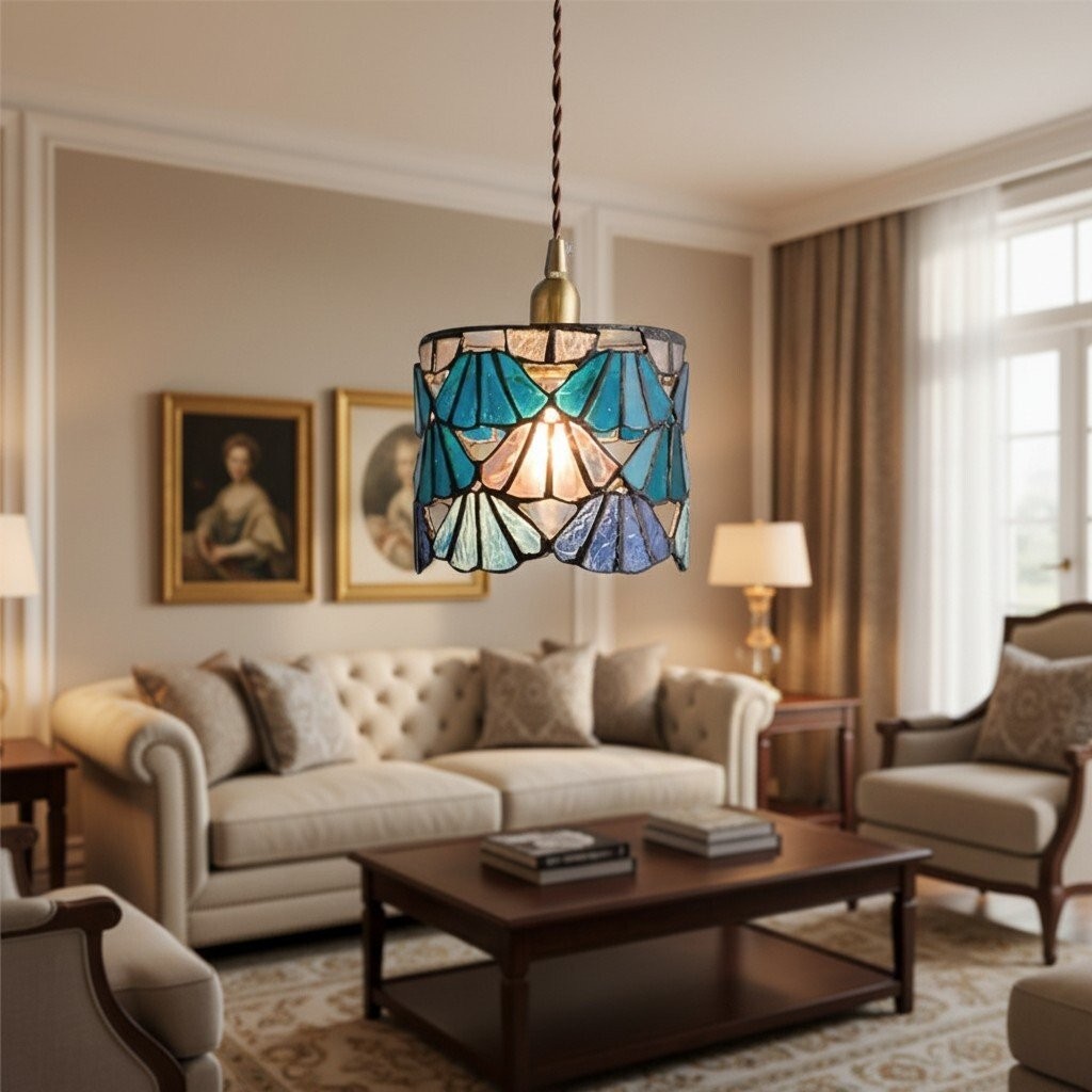 Vintagia Tiffany Pendant Light - Handcrafted Artistic Glass Shade Lamp for Dining Room K2091