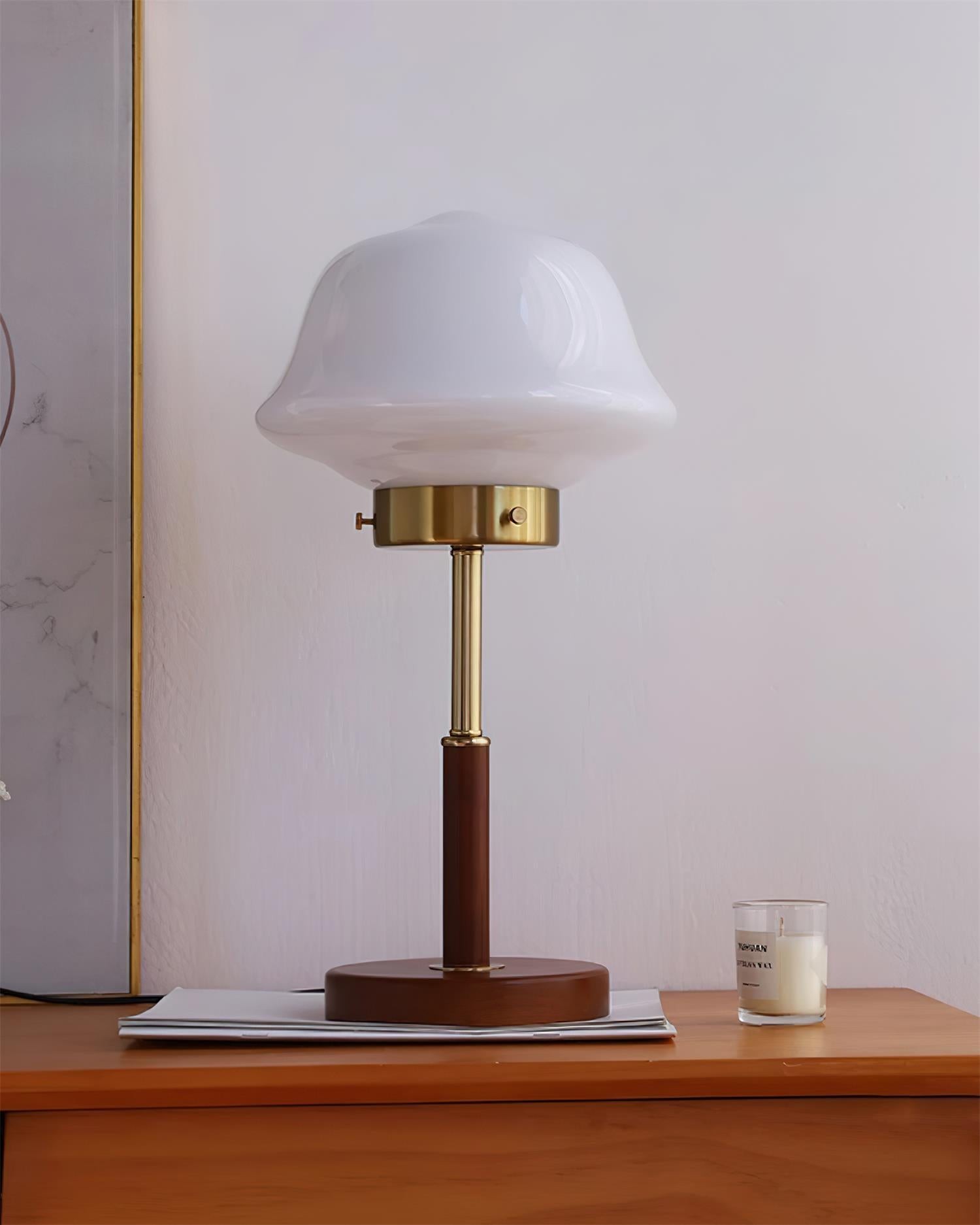 Mid Century Vintage Walnut Glass Table Lamp K323