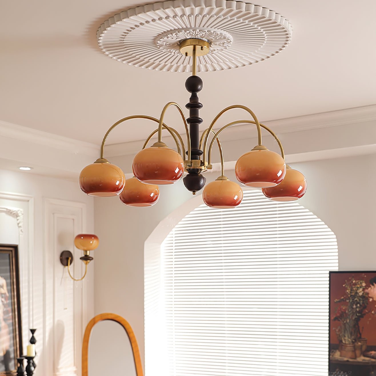 Vintage Bauhaus Persimmon Chandelier K632