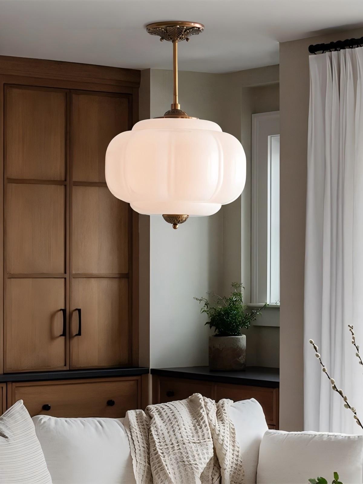 Eloise Vintage Pumpkin Glass Semi-Flush Mount Pendant Light K866