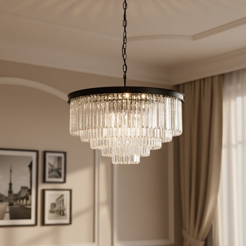 Aurevon Crystal Prism Metal Frame Modern Ceiling Chandelier for Home and Hotel K2071