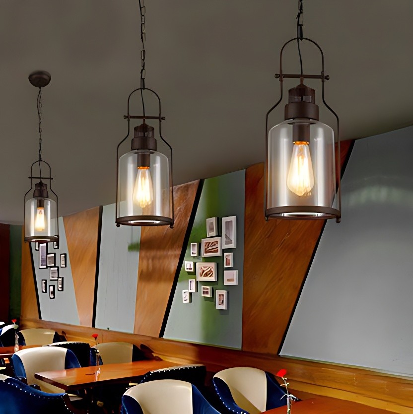 Industrial Vintage Iron Glass Jar 1-Light Pendant Light K843