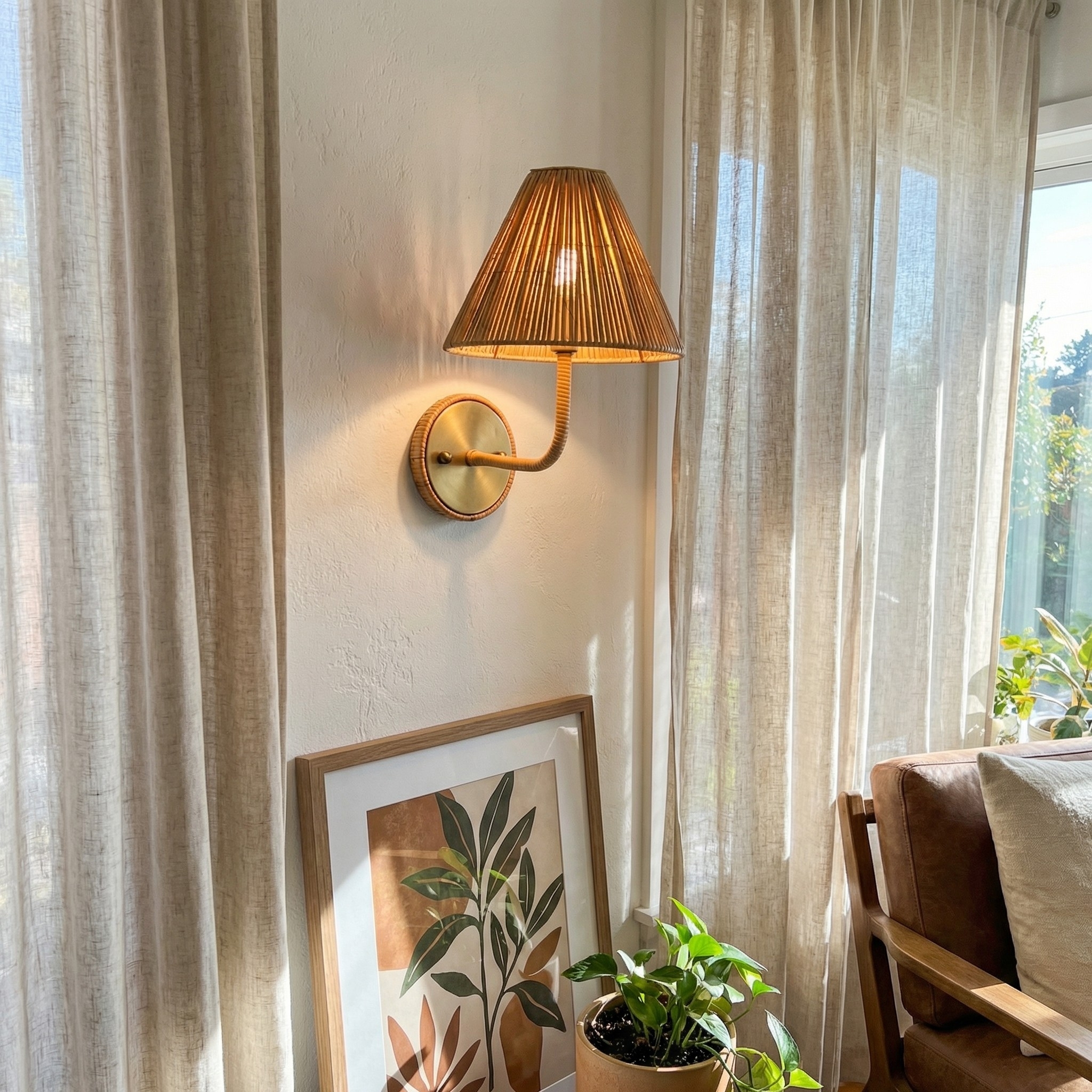 Welanery Textured Woven Look Rustic Wall Lamp - Living Room Accent Lighting K2395