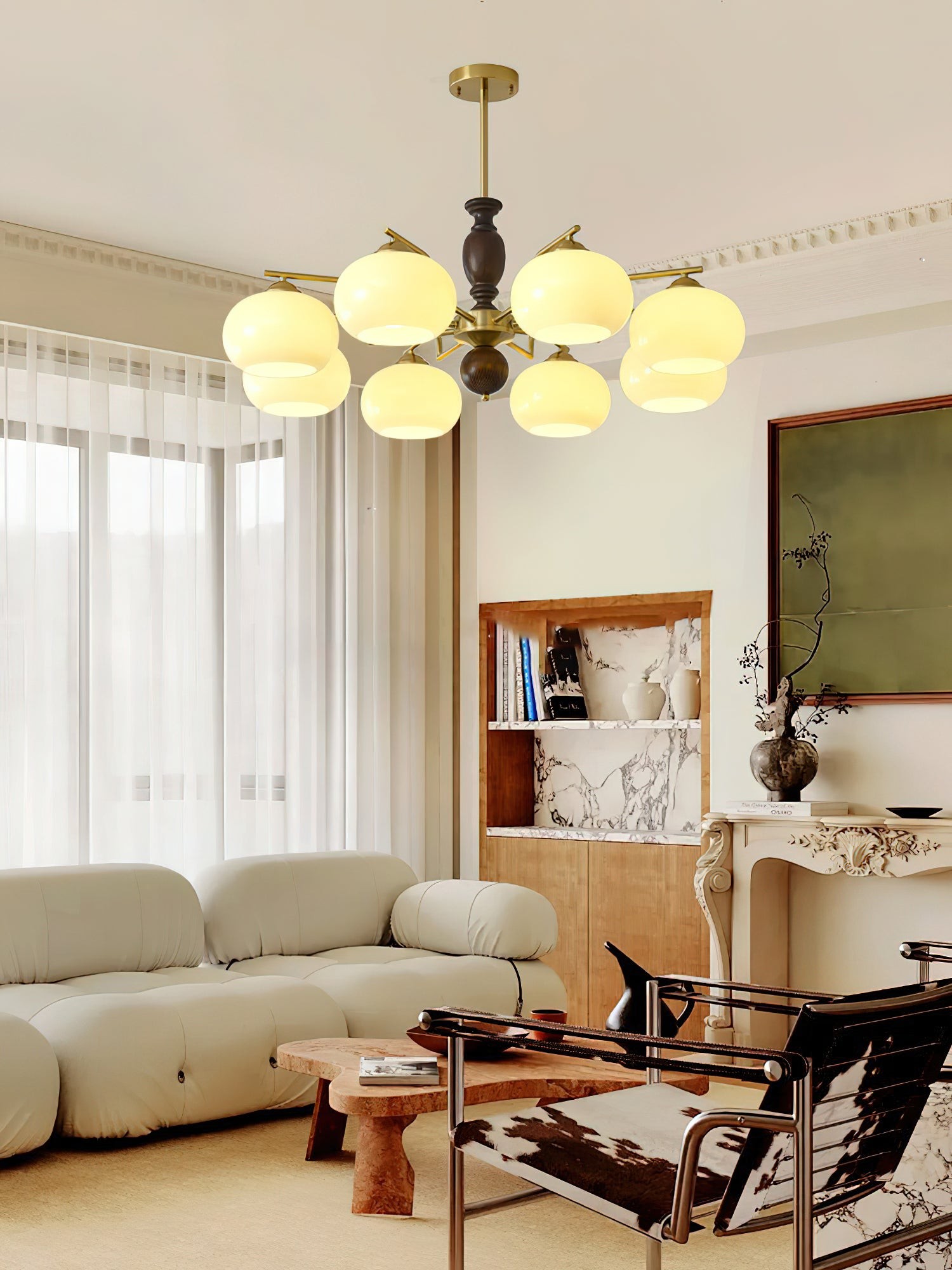 Medieval Style Walnut Beige Orb Chandelier K763