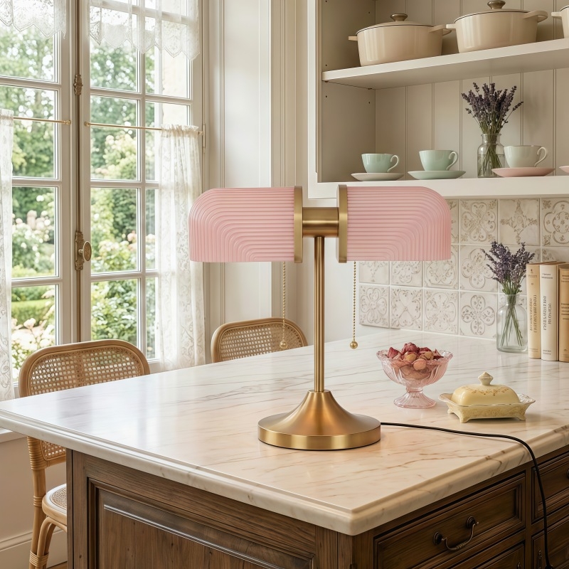 Aurebron Fluted Glass Table Lamp - Modern Decorative Metal Base Table Lamp for Living Room K2316