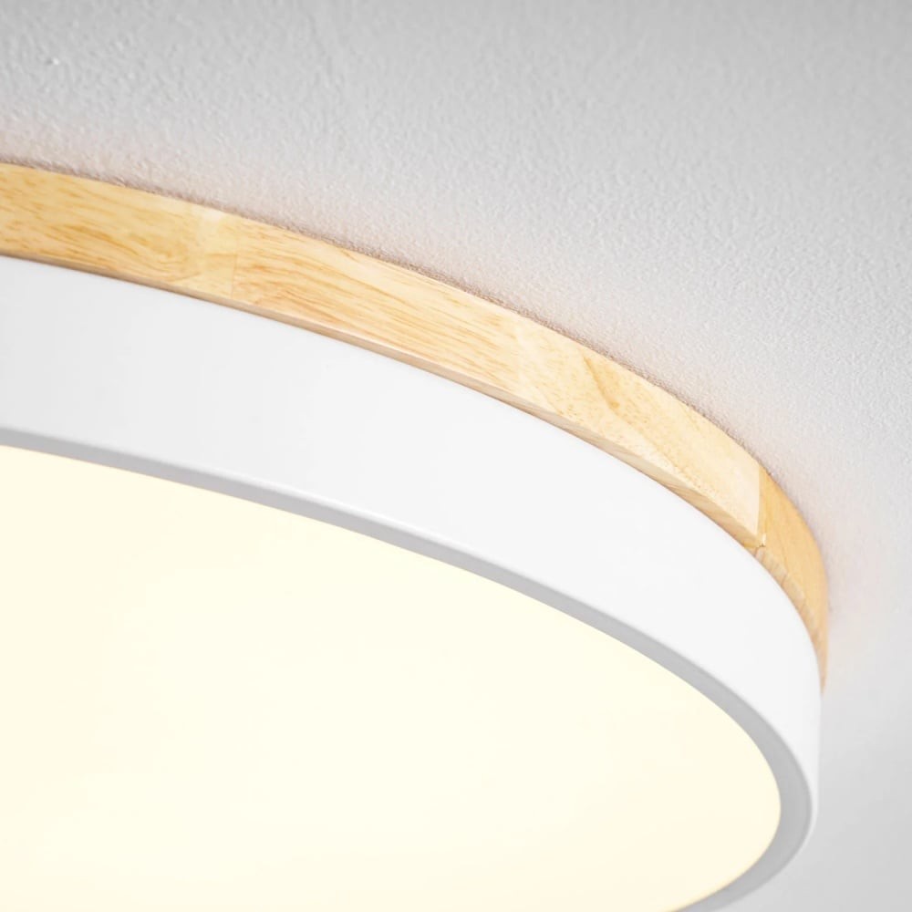 Cielora Elegant Round Acrylic Ceiling Light - Modern Metal Wood Trim Flush Mount for Home K2086