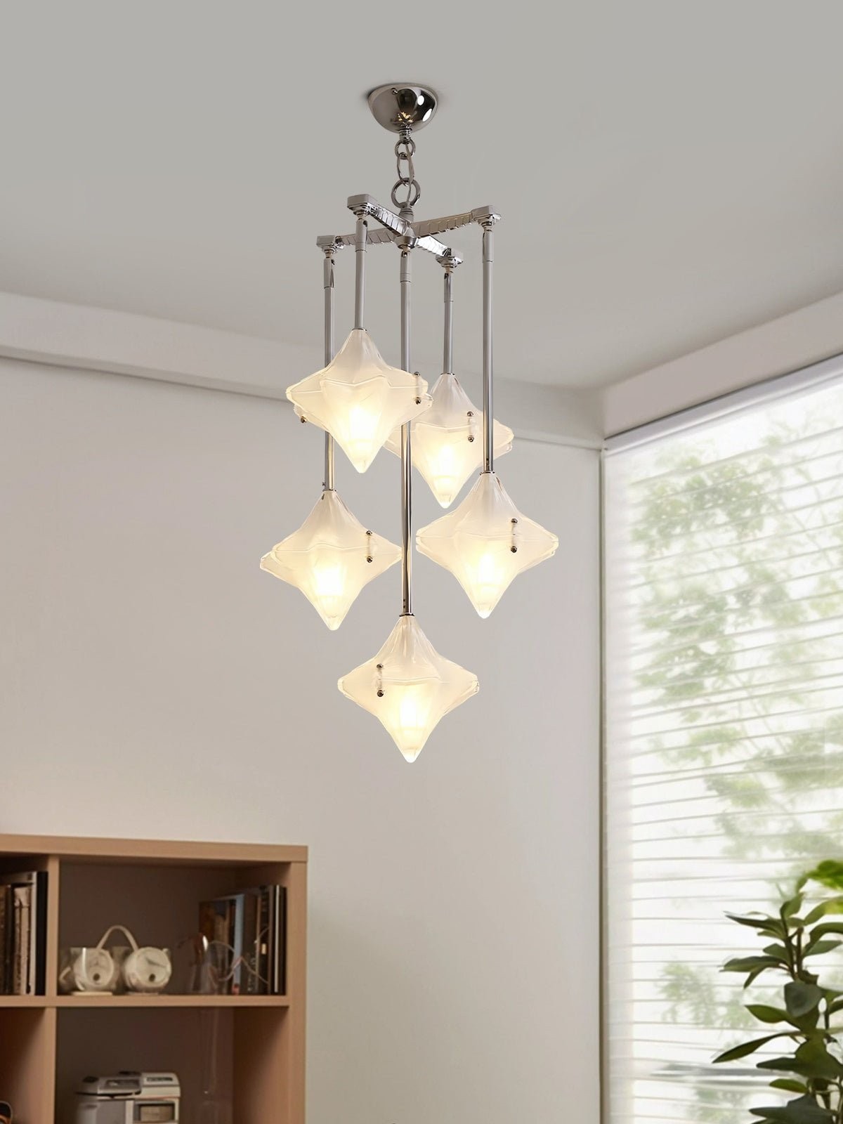 Art Deco Astris Star Chandelier - Frosted Glass Deco Fixture for Dining Room K1564