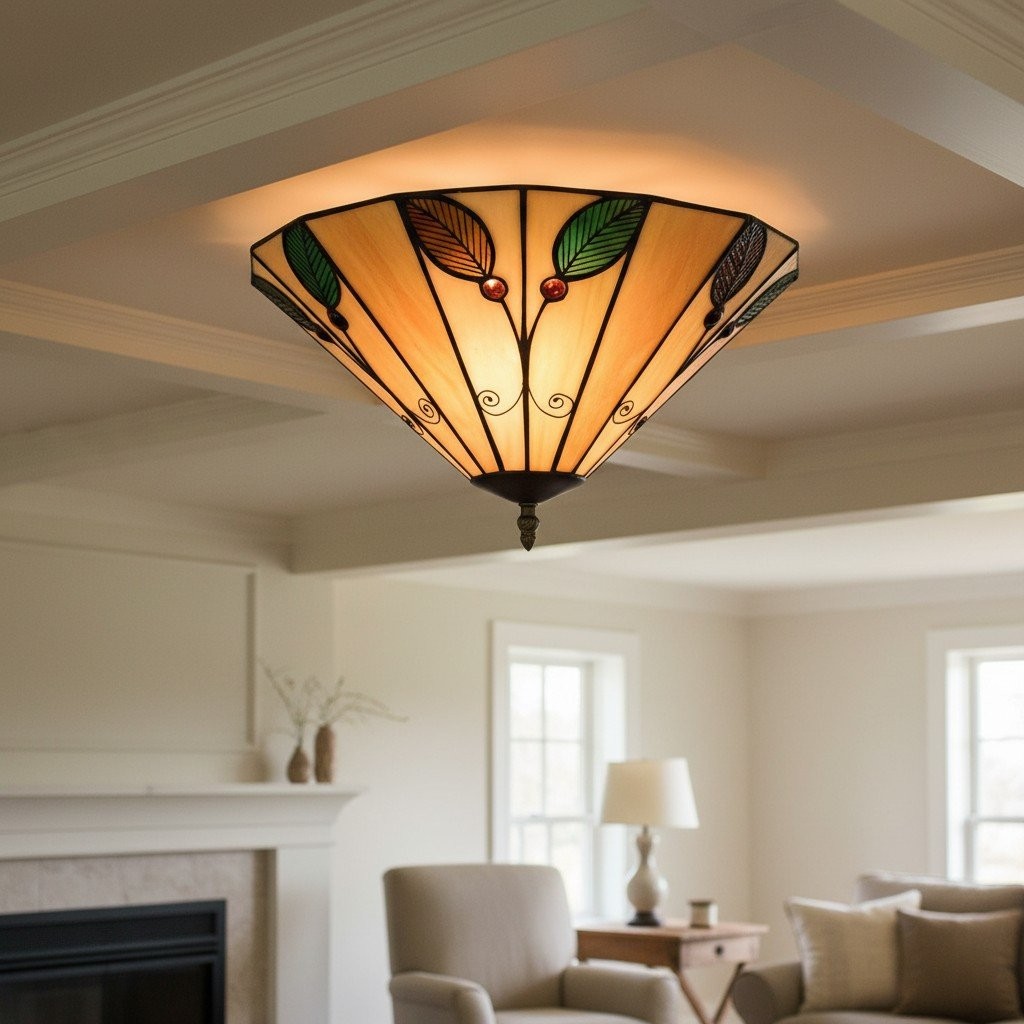 TiffStar Leaf Flush Ceiling Light with Art Glass Shade for Living Room K1811