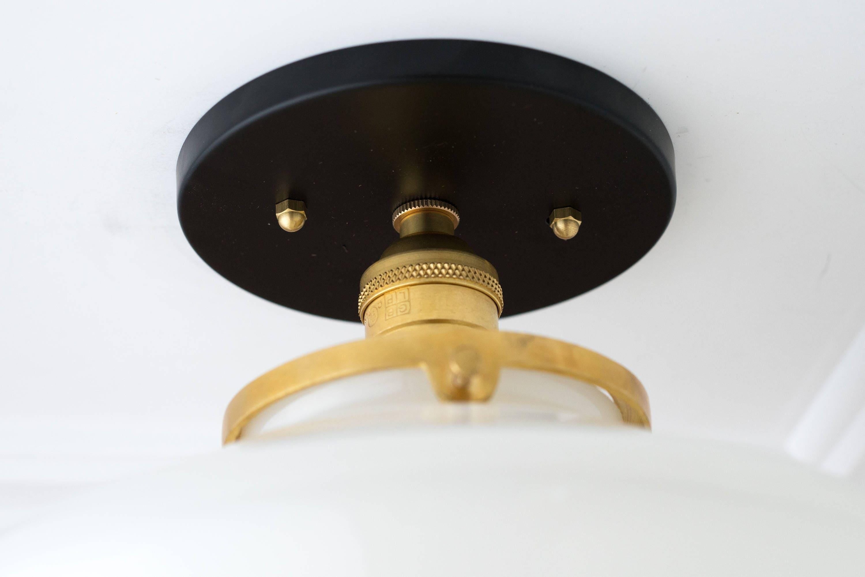Geotower Glass Brass Ceiling Light - Opal Glass Schoolhouse Shade - Modern Elegance K1529