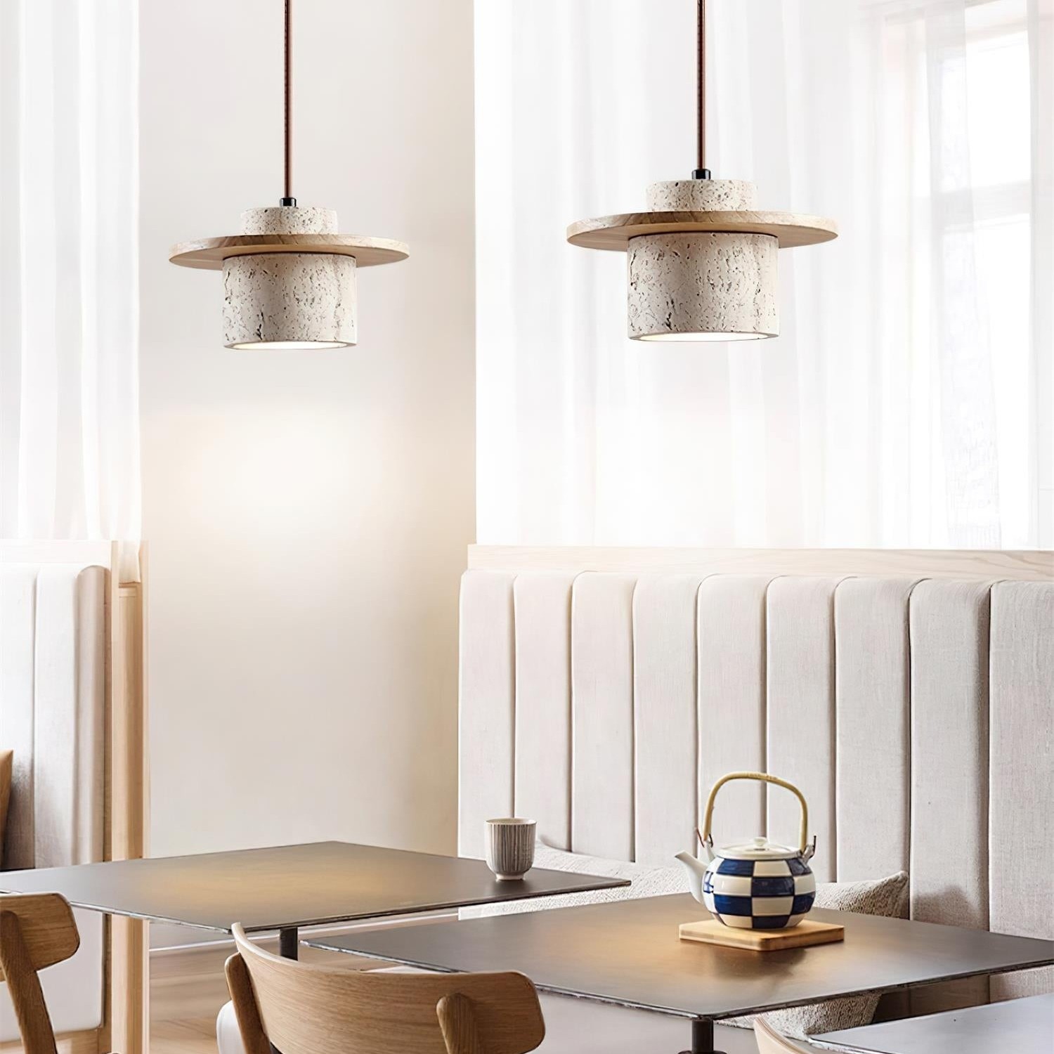Elegant Textured Cylindra Stone Pendant Lamp K824
