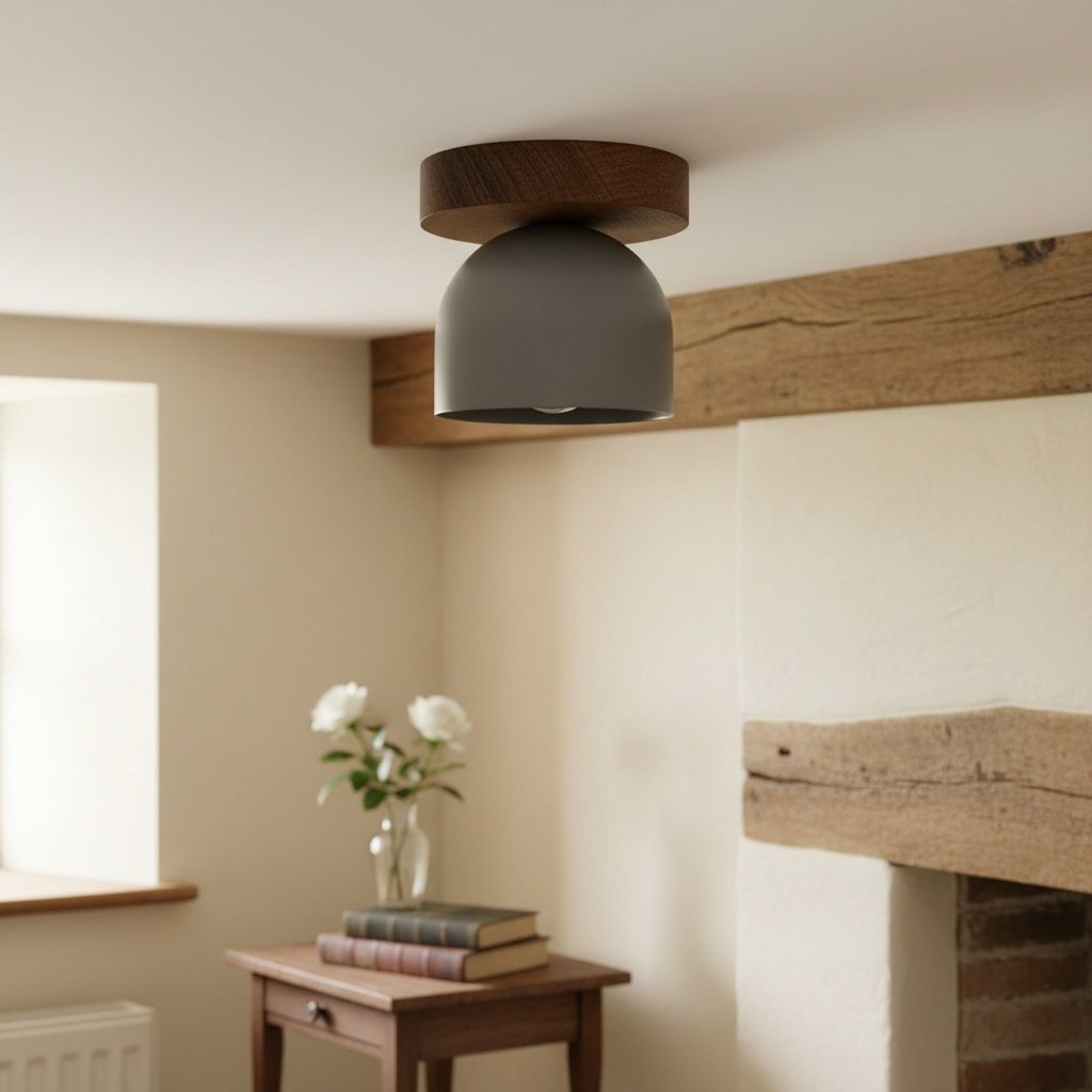 Metio Dome Flush Mount Ceiling Light - Oak Finish with Metal Shade K1421