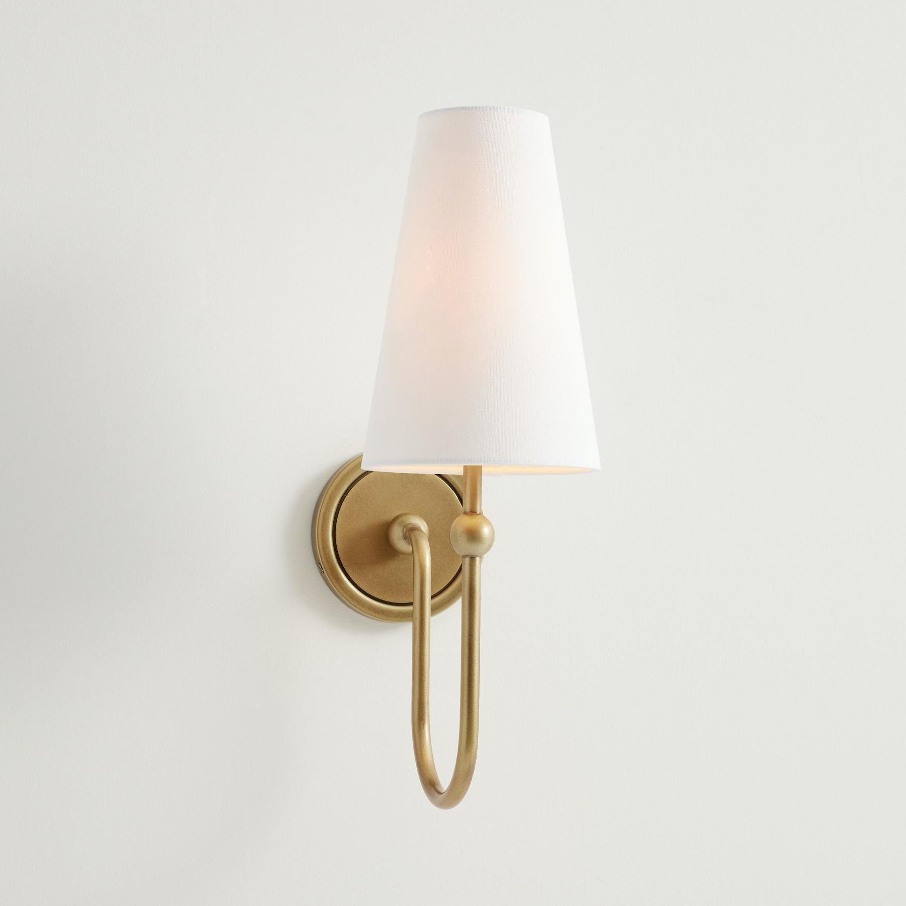 Serena Contemporary Fabric Shade Wall Sconce -  Curved Arm Wall Lamp for Bedroom K1721