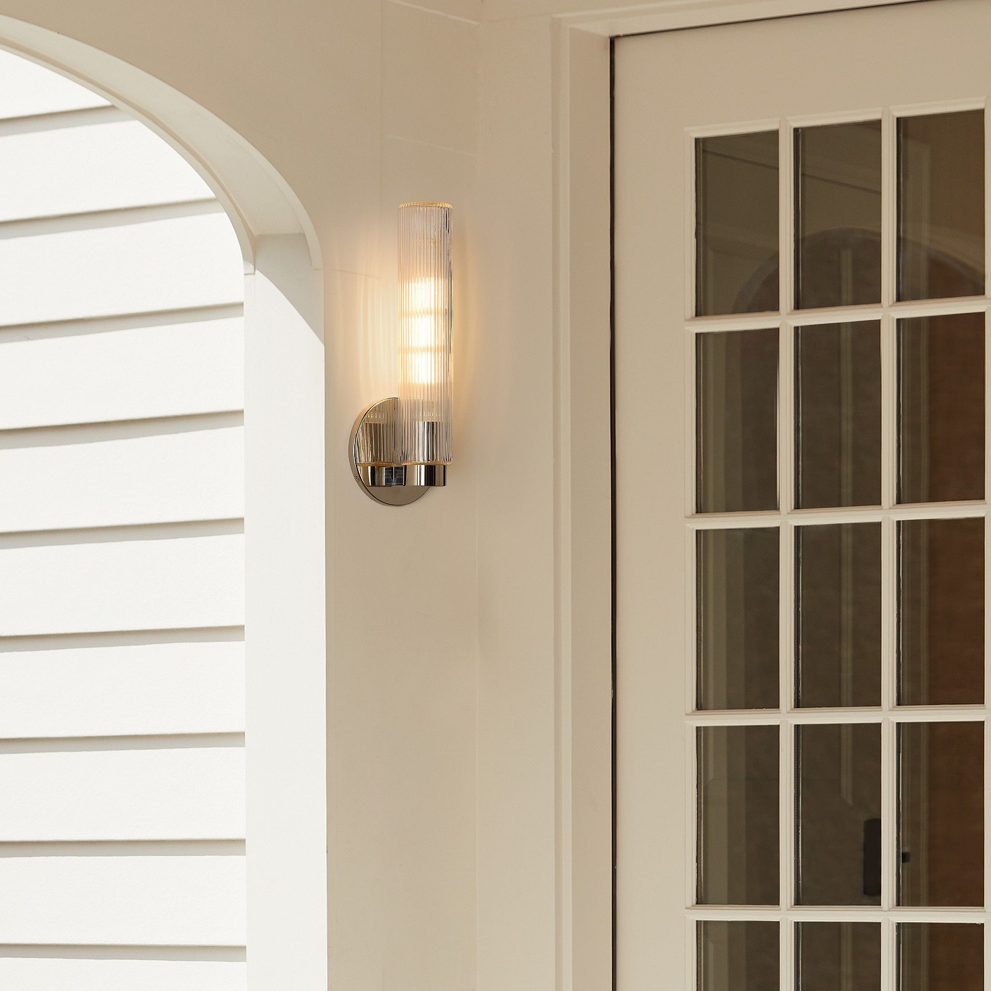 Rivora Fluted Glass Indoor Outdoor Sconce - Modern Wall Light for Home Decor K1337
