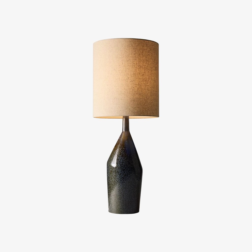 Lumo Modern Asymmetrical Ceramic Table Lamp - Cylinder Linen Shade for Living Room K2061