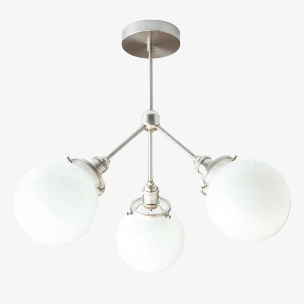 Glorica Glass Chandelier - Brass Globe Ceiling Light with Opal Shade K1468