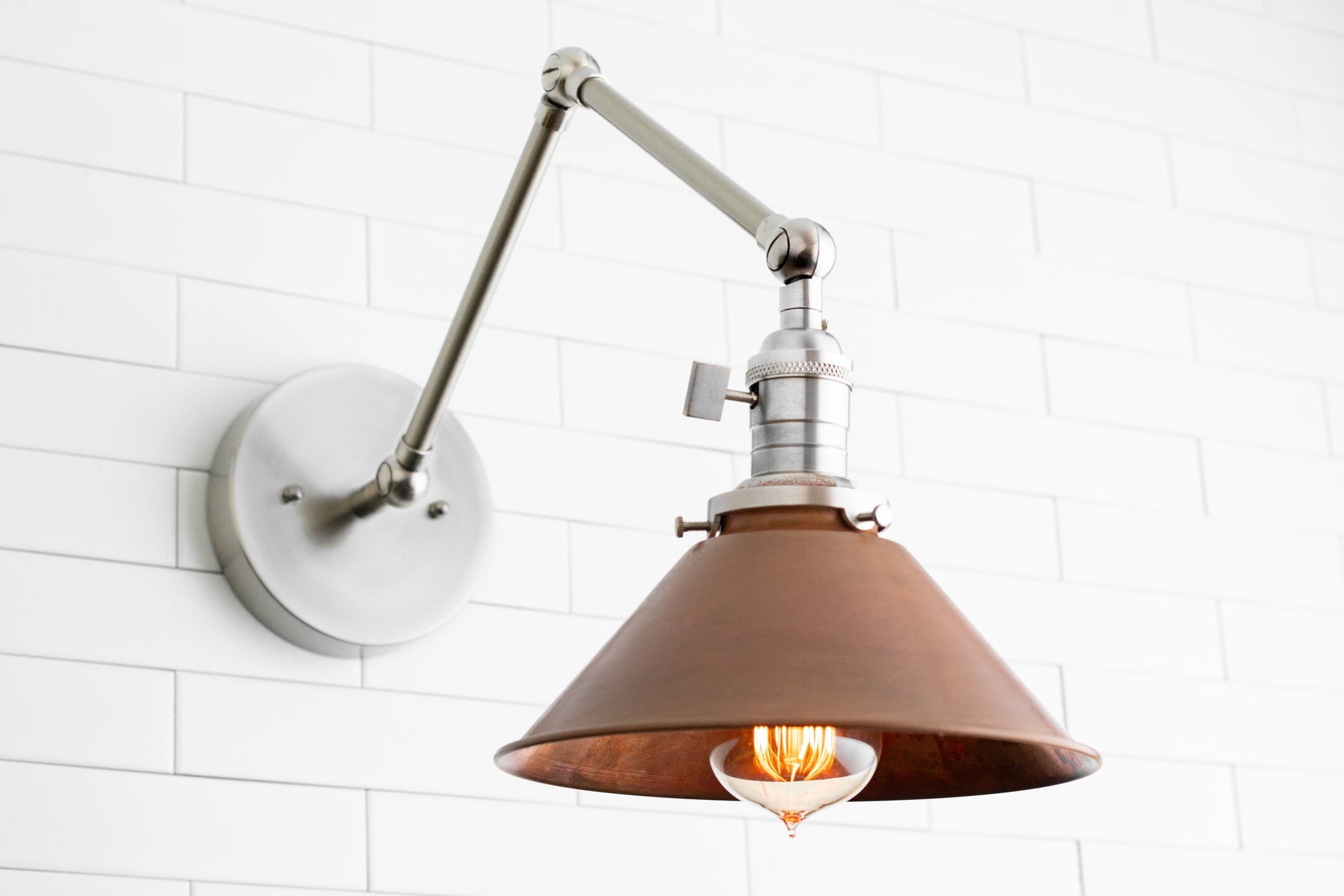 Conique Metal Industrial Wall Sconce with Adjustable Arm - Vintage Copper Cone Shade for Task Lighting K1547