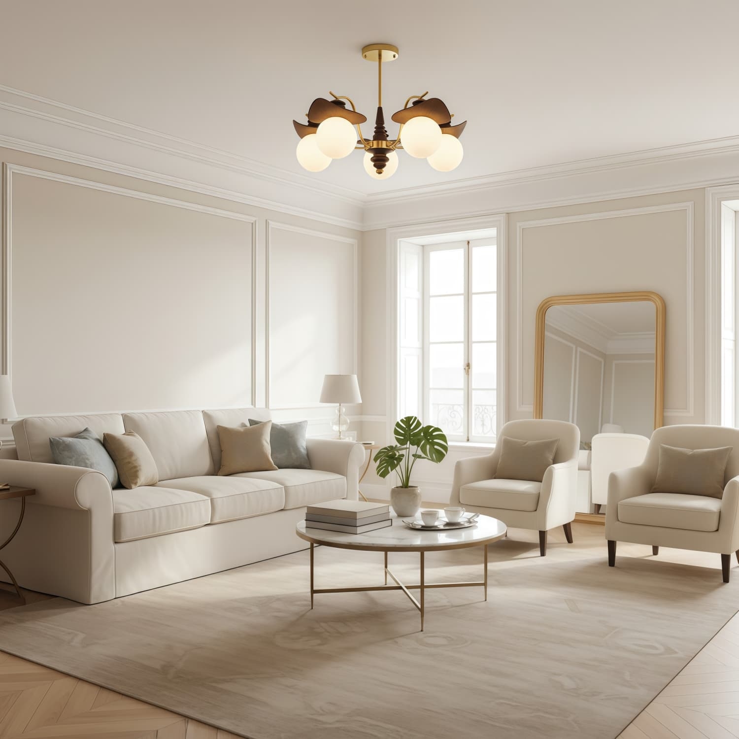 Solvane Multi Arm Chandelier with Glass Shades - Retro Decorative Lighting for Dining Room K2278