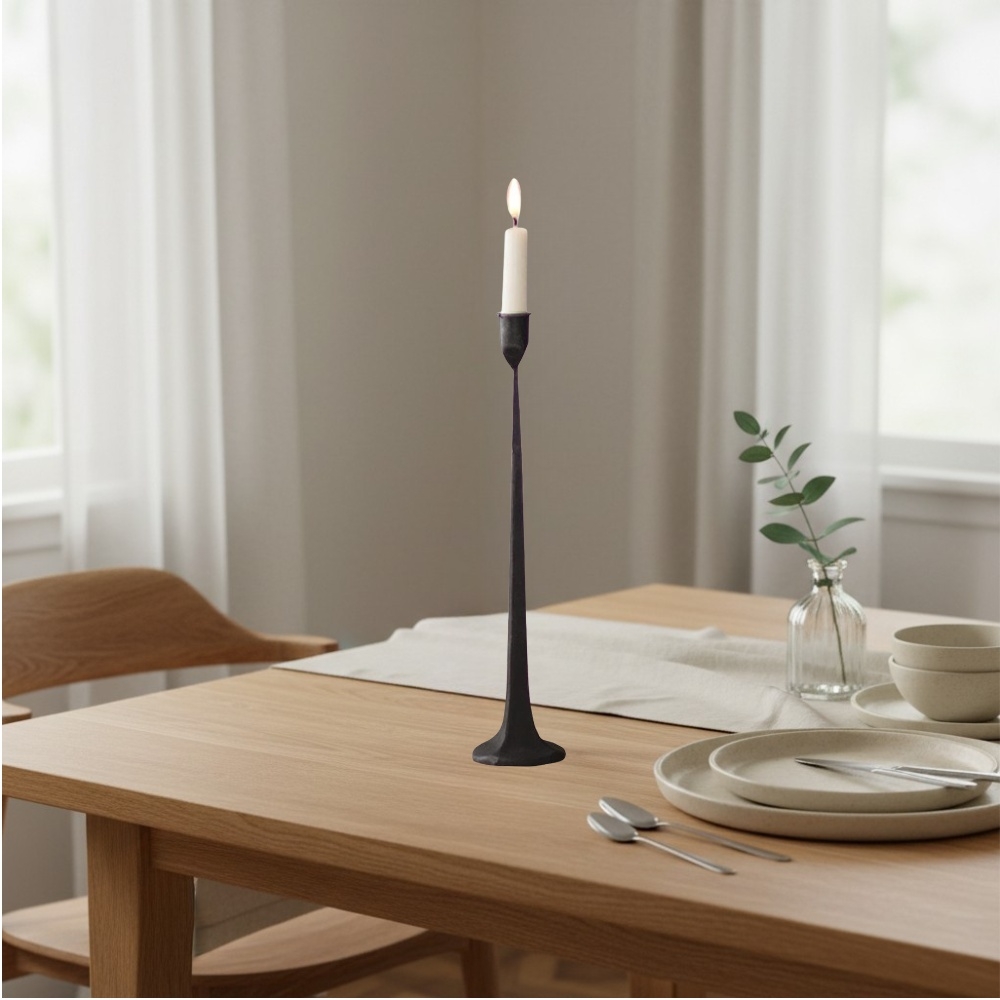 Tegna Elegant Tall Cast Iron Candle Holder - Modern Decorative Accent for Interior Styling K2364