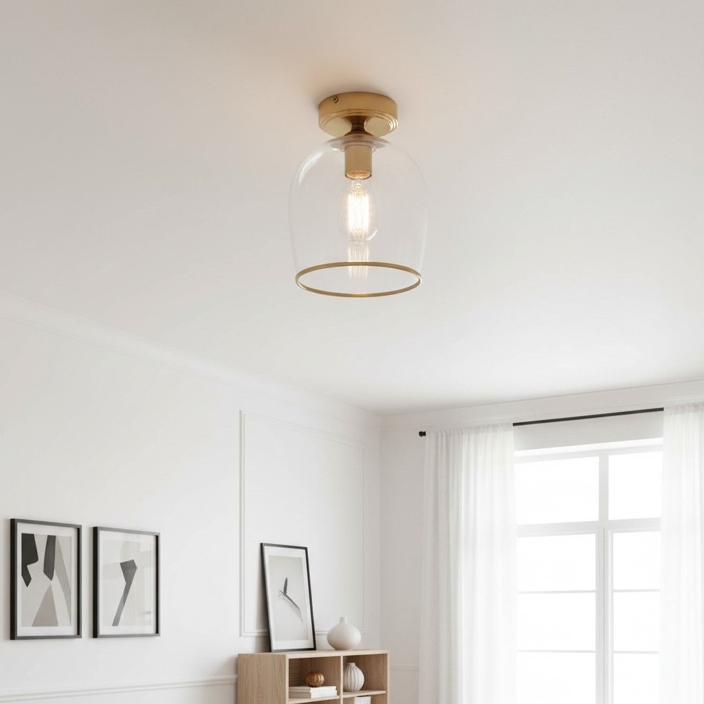 Brazara Dome Ceiling Light - Industrial Ribbed and Clear Glass for Living Room K1892