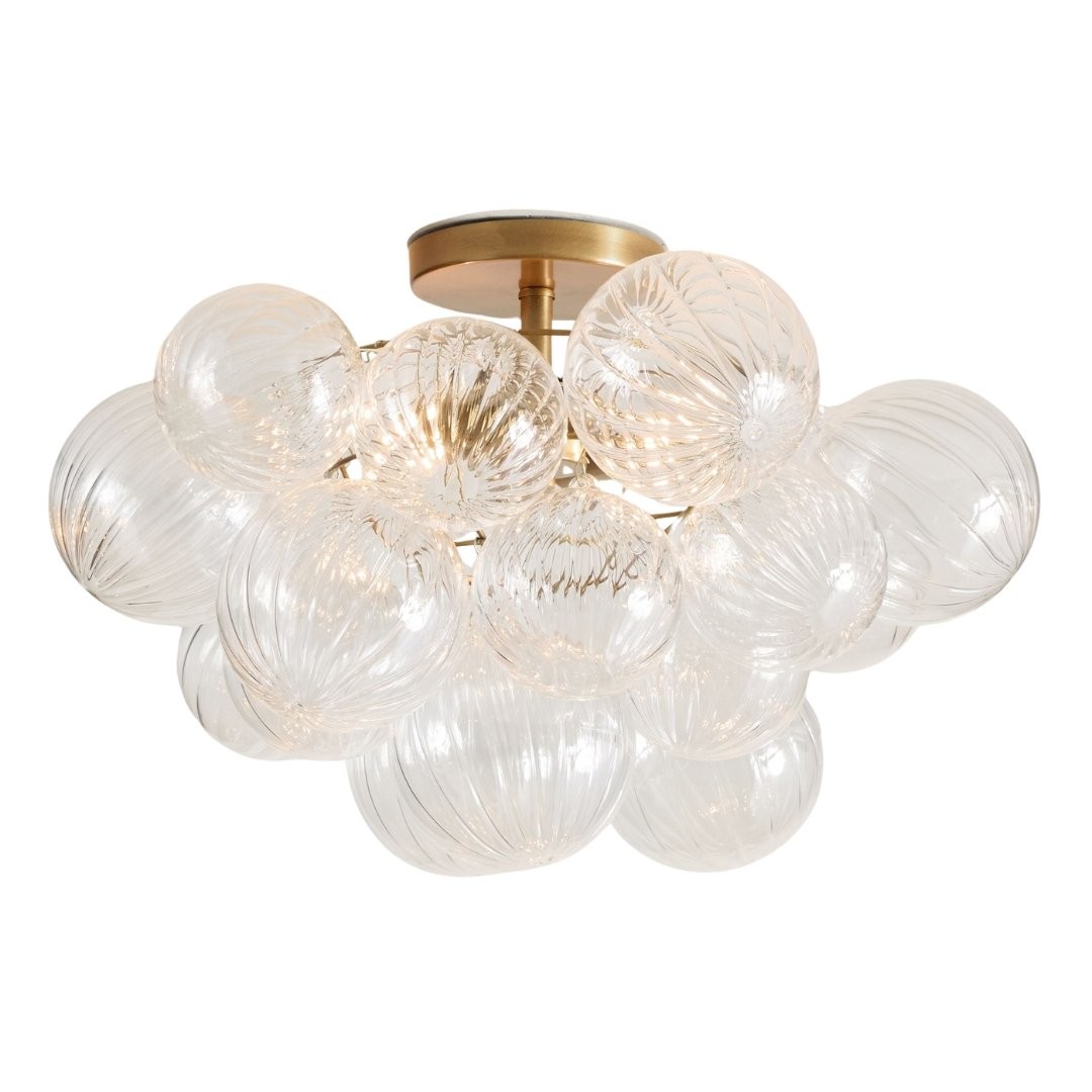Bravira Flush Mount Ceiling Light - Ribbed & Bubbled Glass Metal Light K1323