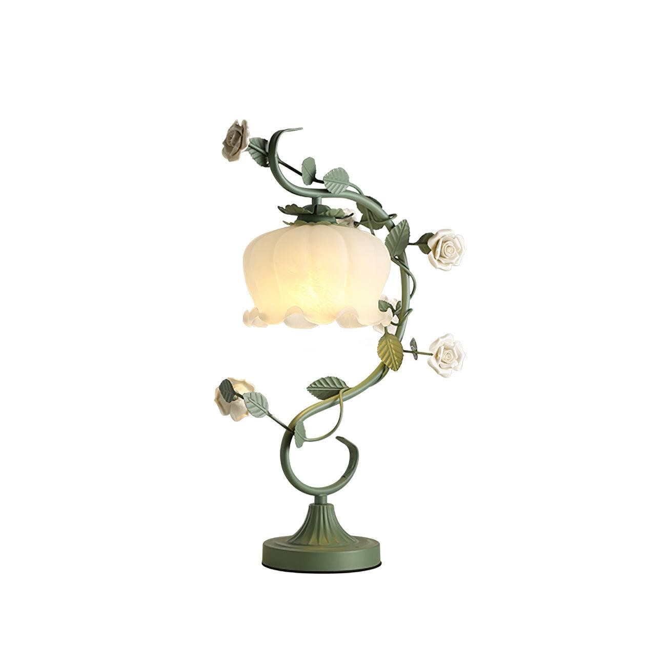 Green Pink White Rose Flower Table Lamp K640