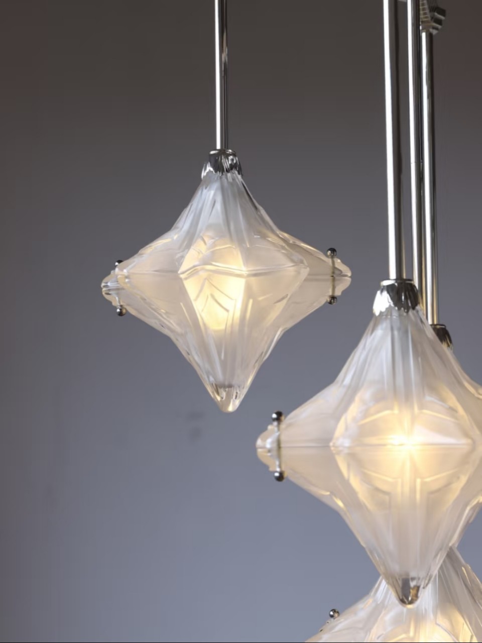 Art Deco Astris Star Chandelier - Frosted Glass Deco Fixture for Dining Room K1564