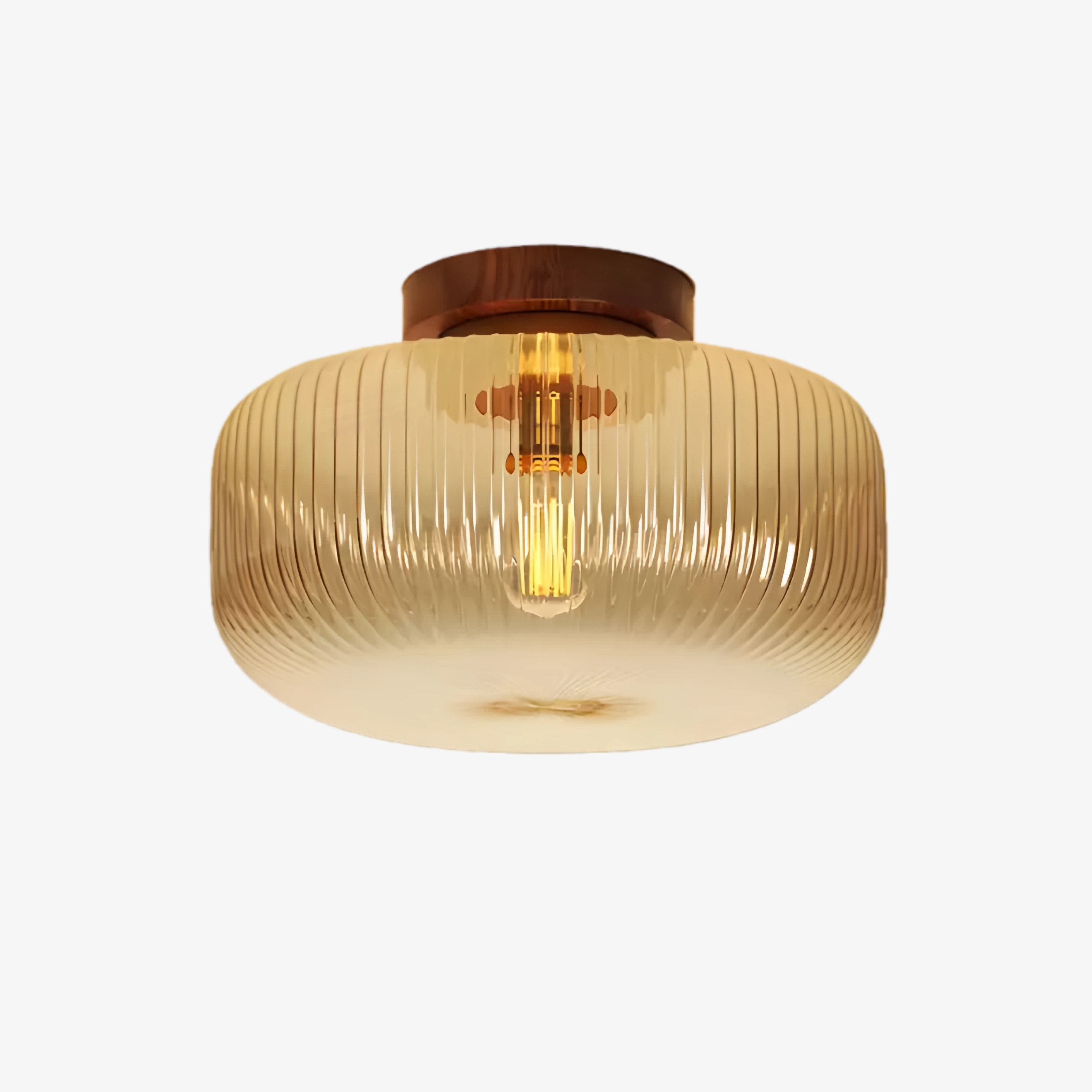 Amberflow Vintage Ribbed Glass Ceiling Light - Amber Glass Flush Mount Fixture for Hallway K2248