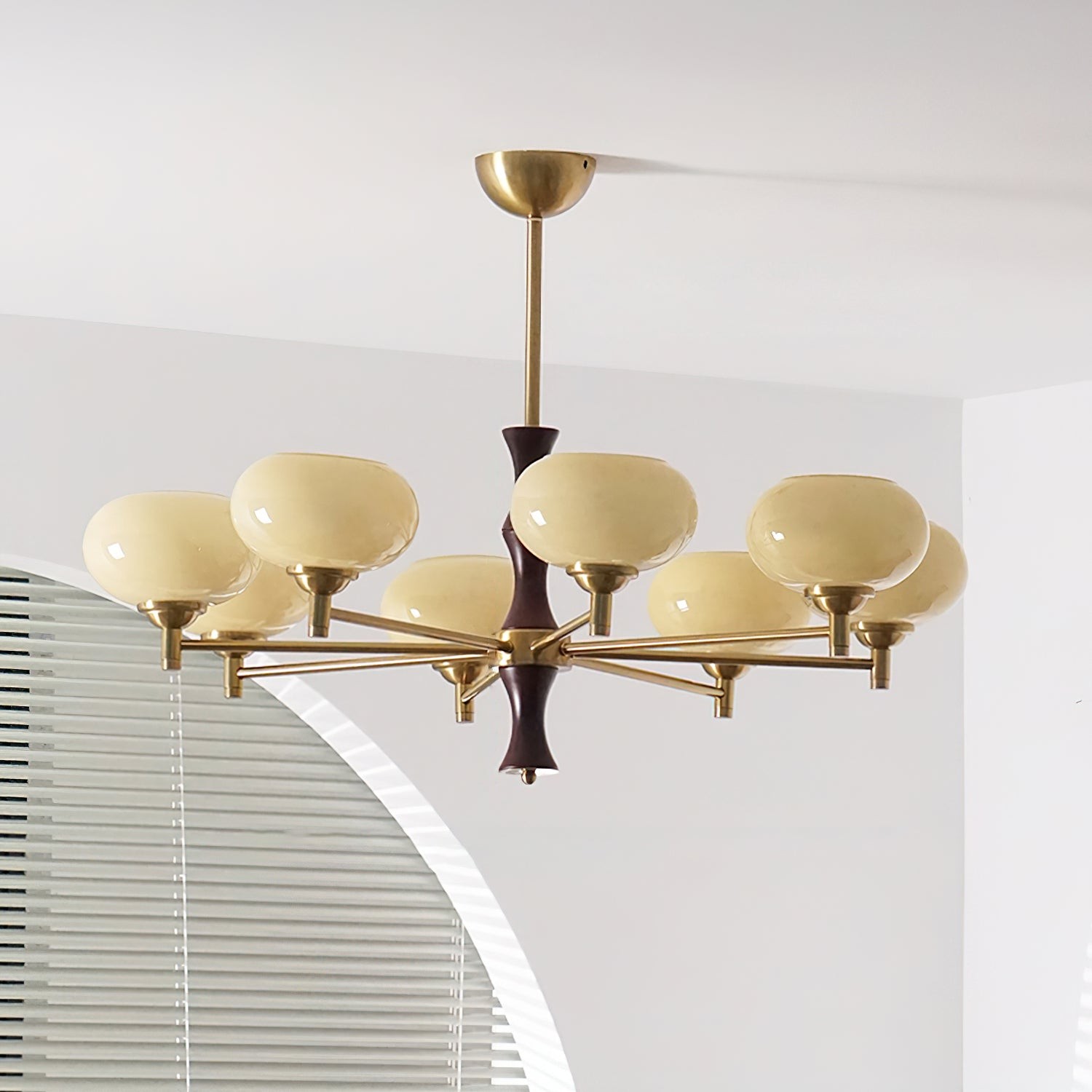 Vintage Mid Century Persimmon Glass Chandelier K757