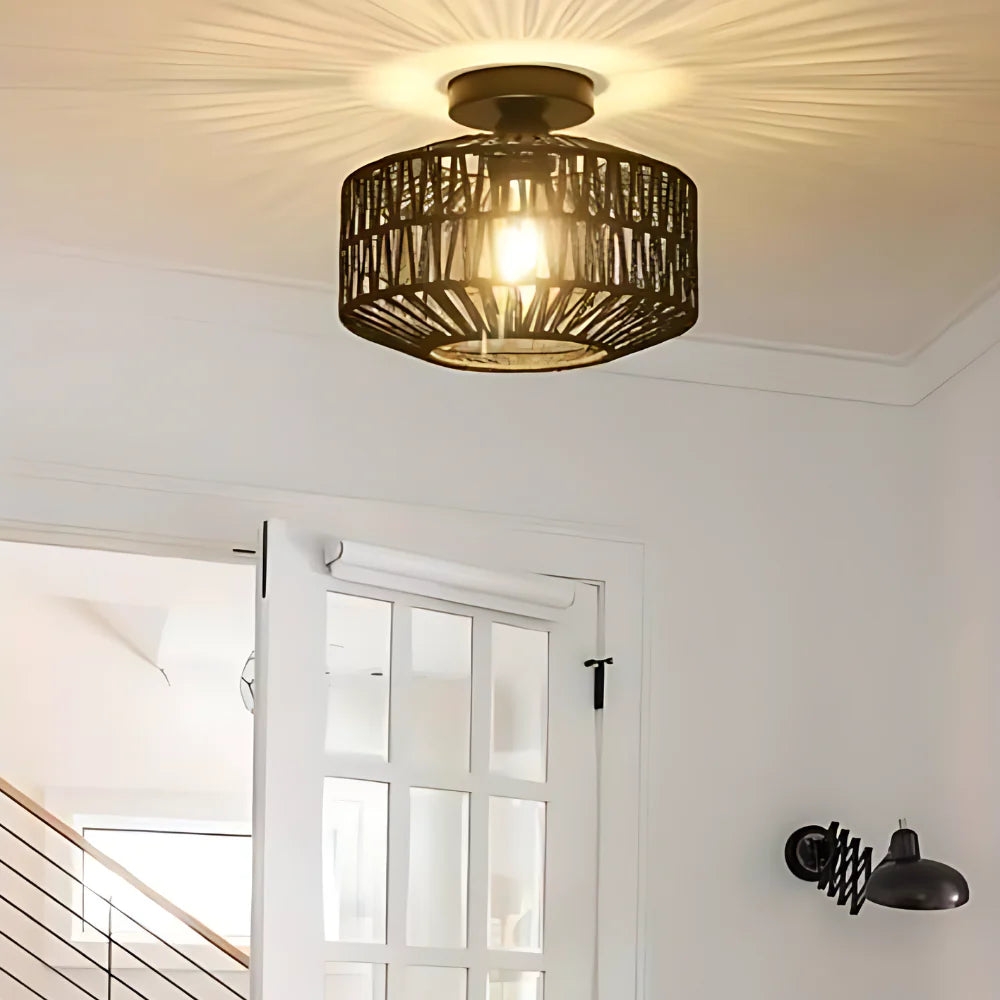 Woven Lantern Boho Radiance Rattan Ceiling Light D846