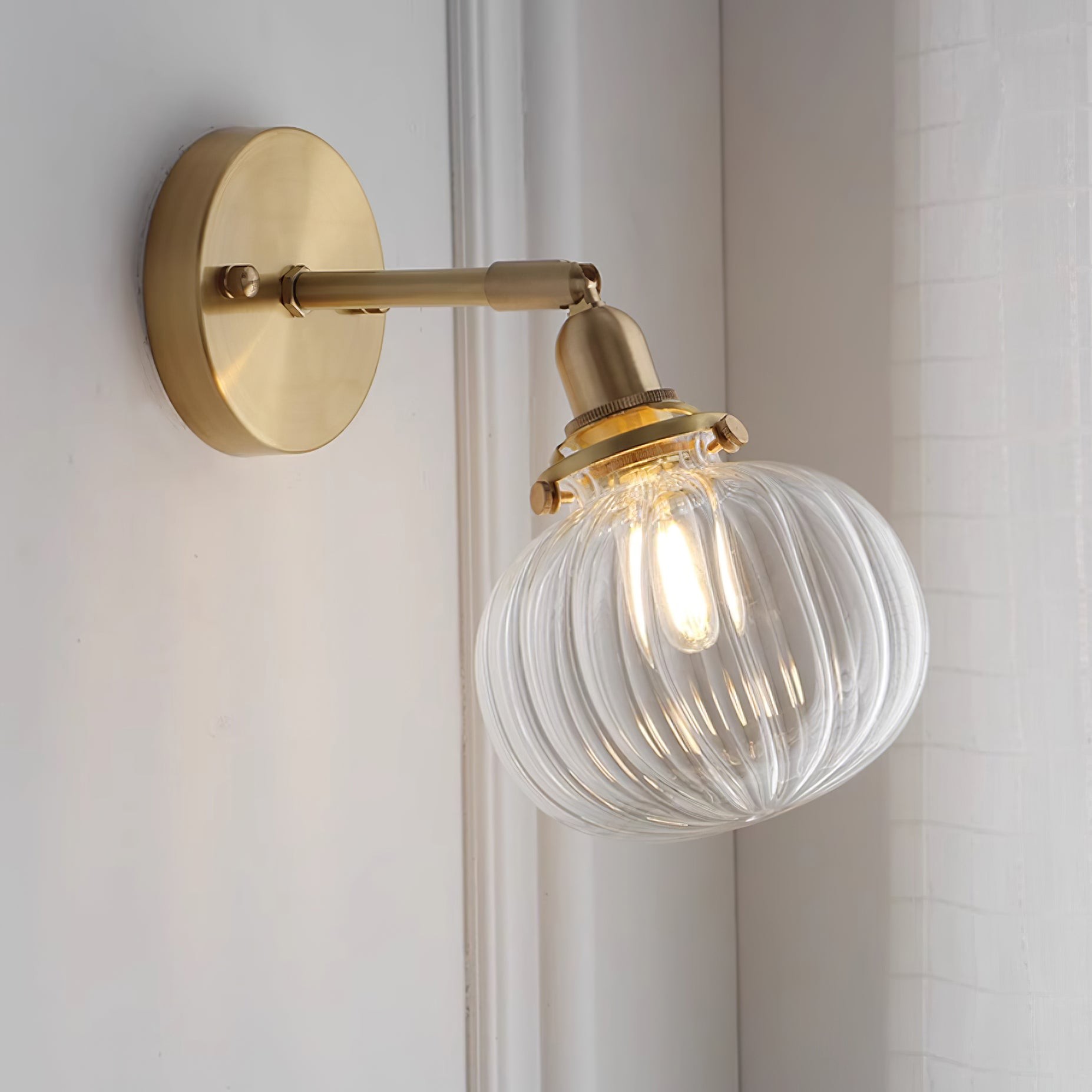 Japanese Style Vintage Brass Glass Wall Lamp K635