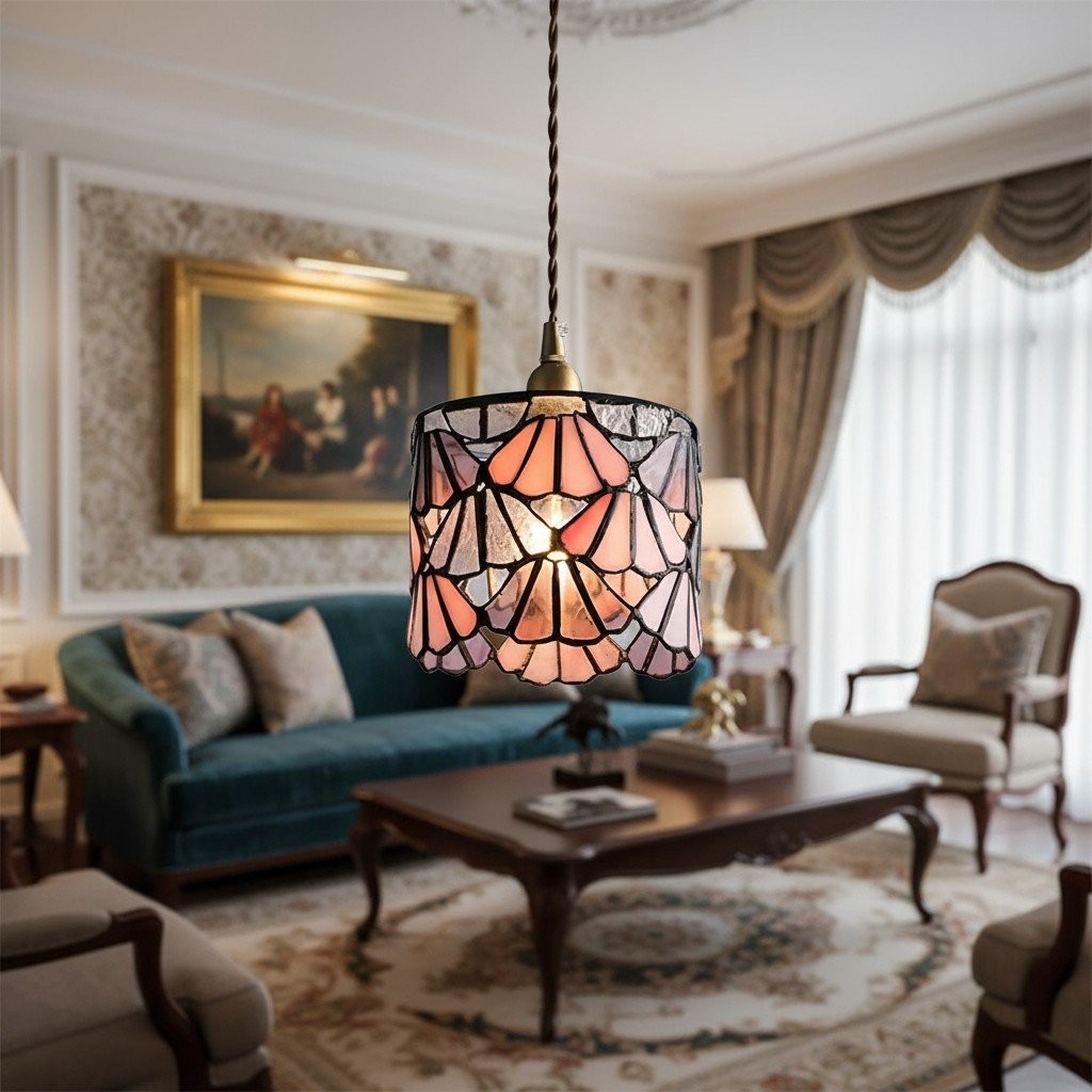 Vintagia Tiffany Pendant Light - Handcrafted Artistic Glass Shade Lamp for Dining Room K2091