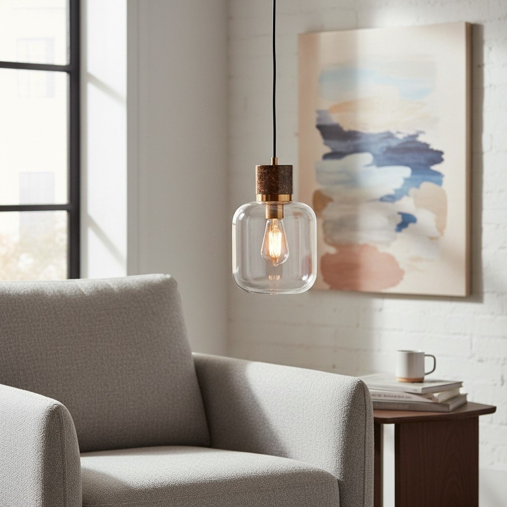 Korlisse Natural Stone and Glass Pendant Light - Stylish Lamp for Lounge or Living Room K1897
