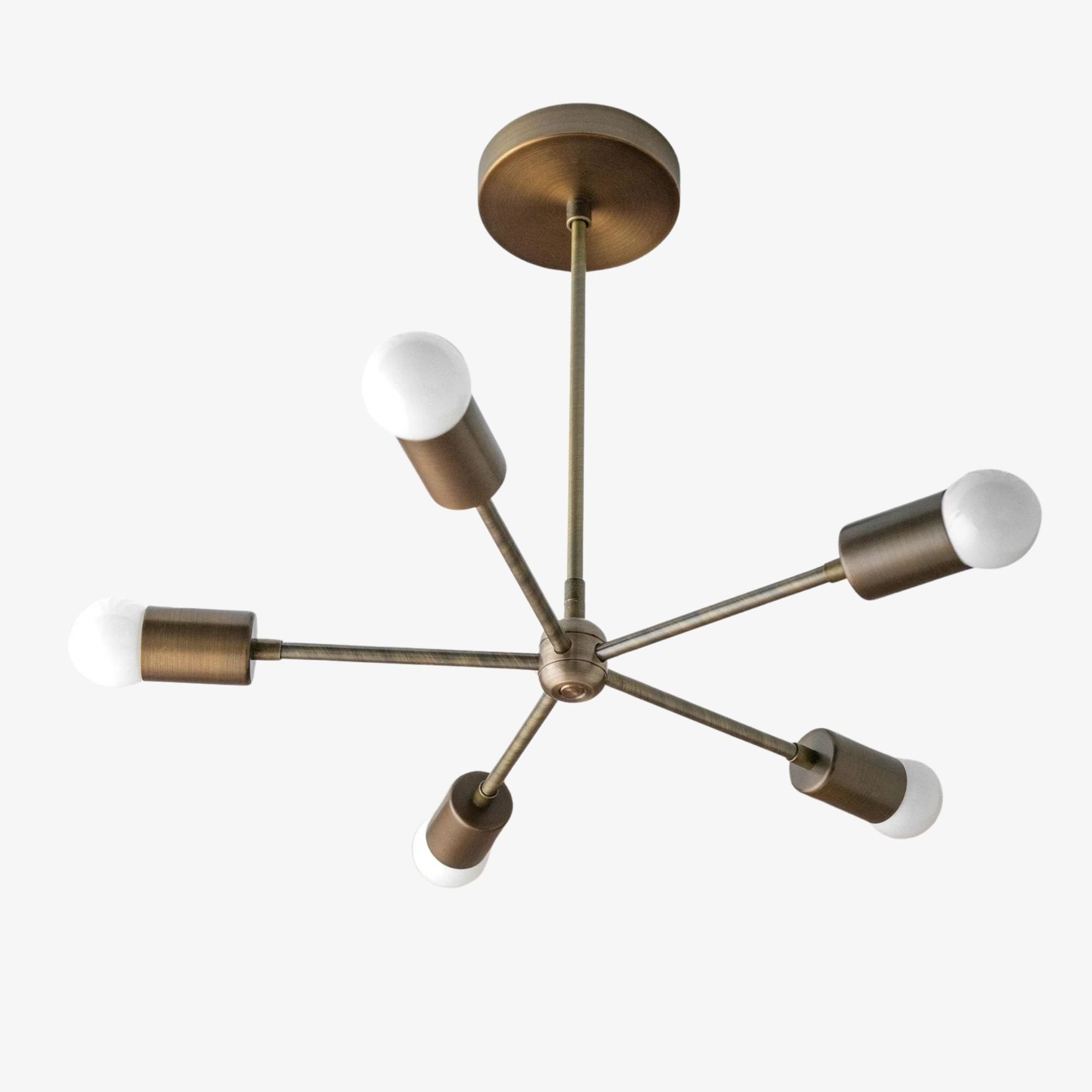 Mobilux Line Mid Century Gold Sputnik Chandelier - Geometric Brass Fixture K1445