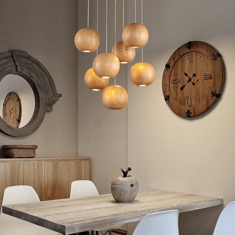 Wooden Orb Sphere Cluster Pendant Light K886
