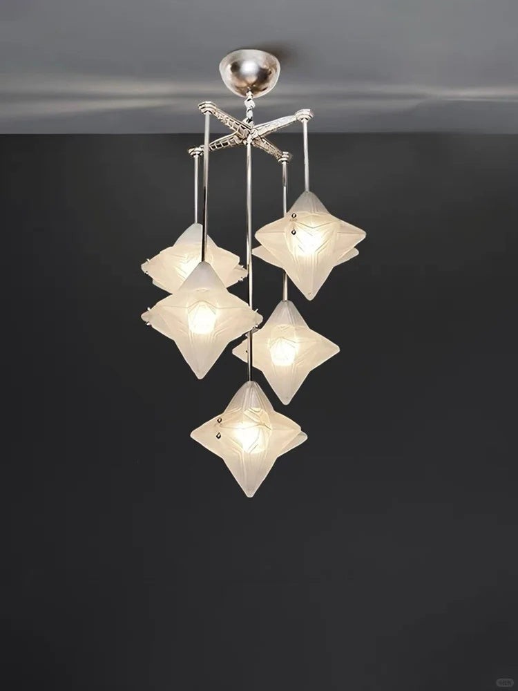 Art Deco Astris Star Chandelier - Frosted Glass Deco Fixture for Dining Room K1564