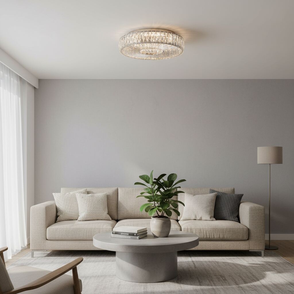 Glomar Glass Round Flush Ceiling Light - Modern Metal Glass Finish Living Areas K2119