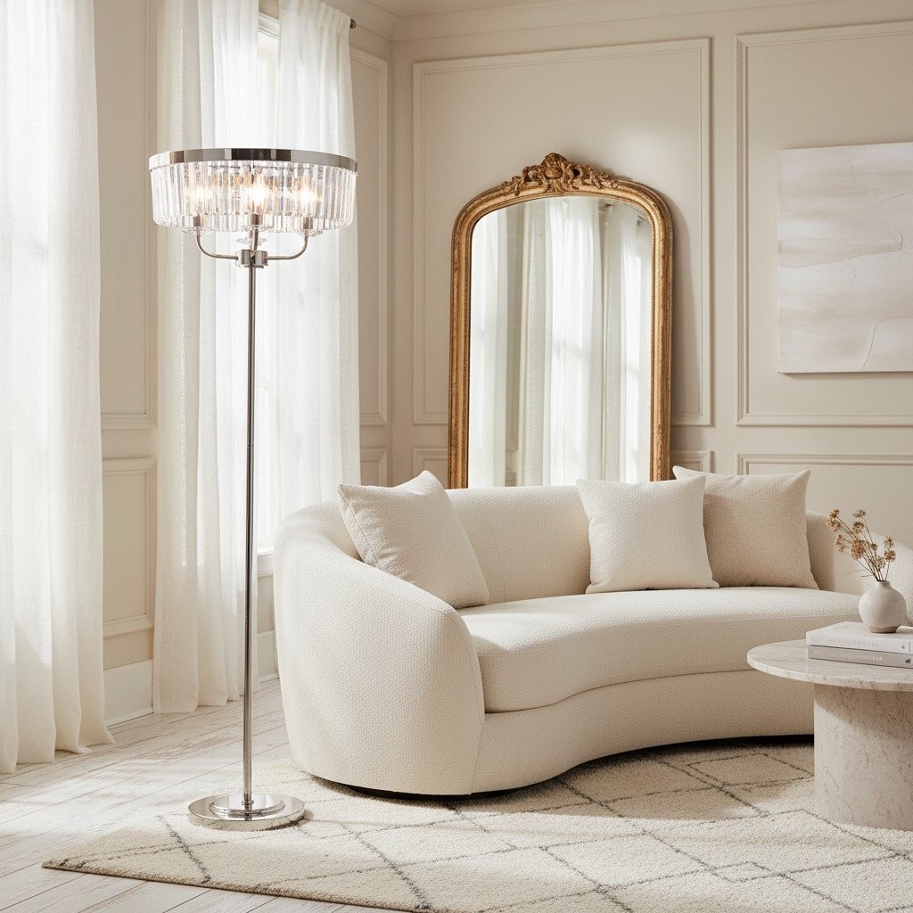 Beveline 3 Light Round Floor Lamp - Faceted Cut Glass Shades Classic Metal Finish For Living Rooms K1844