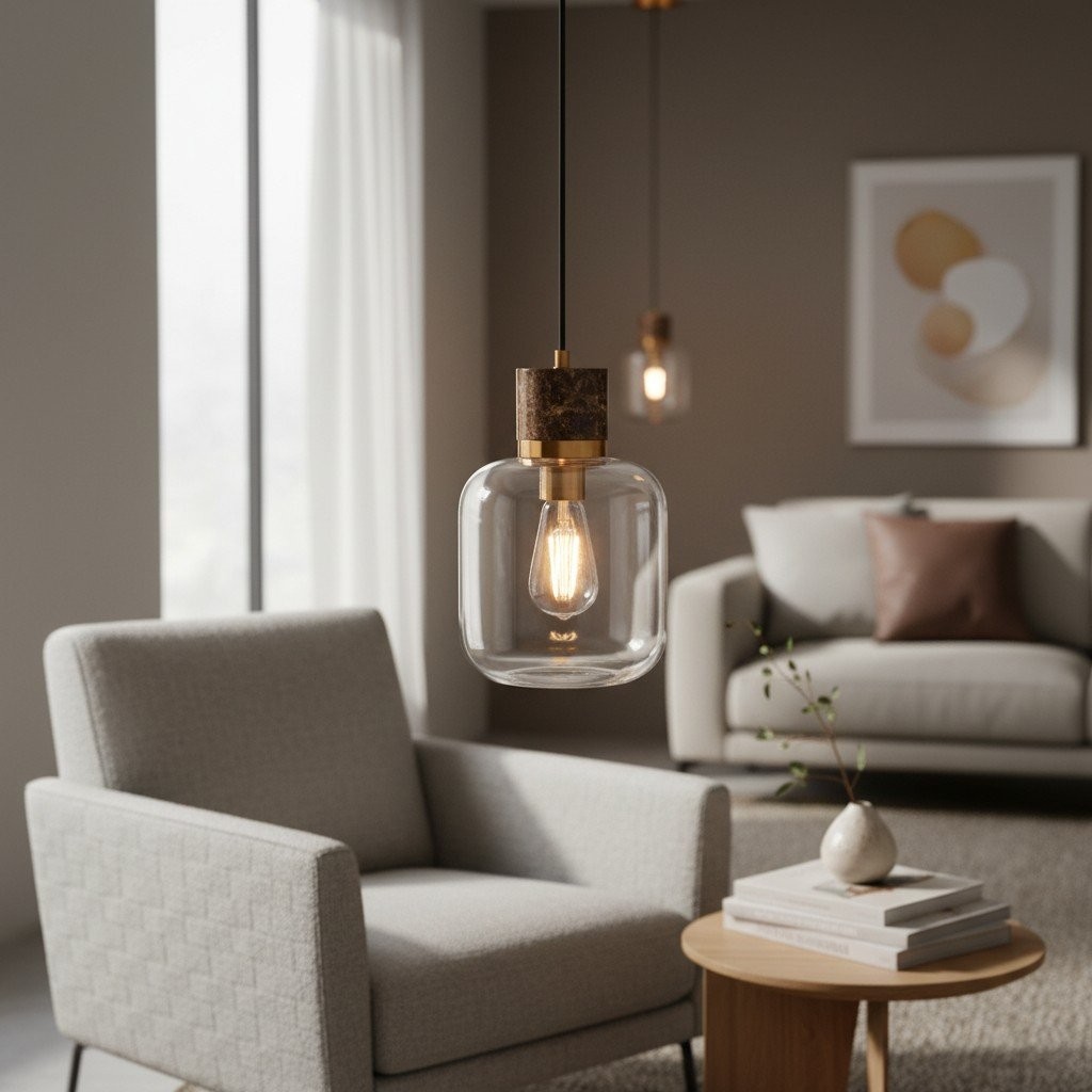 Korlisse Natural Stone and Glass Pendant Light - Stylish Lamp for Lounge or Living Room K1897